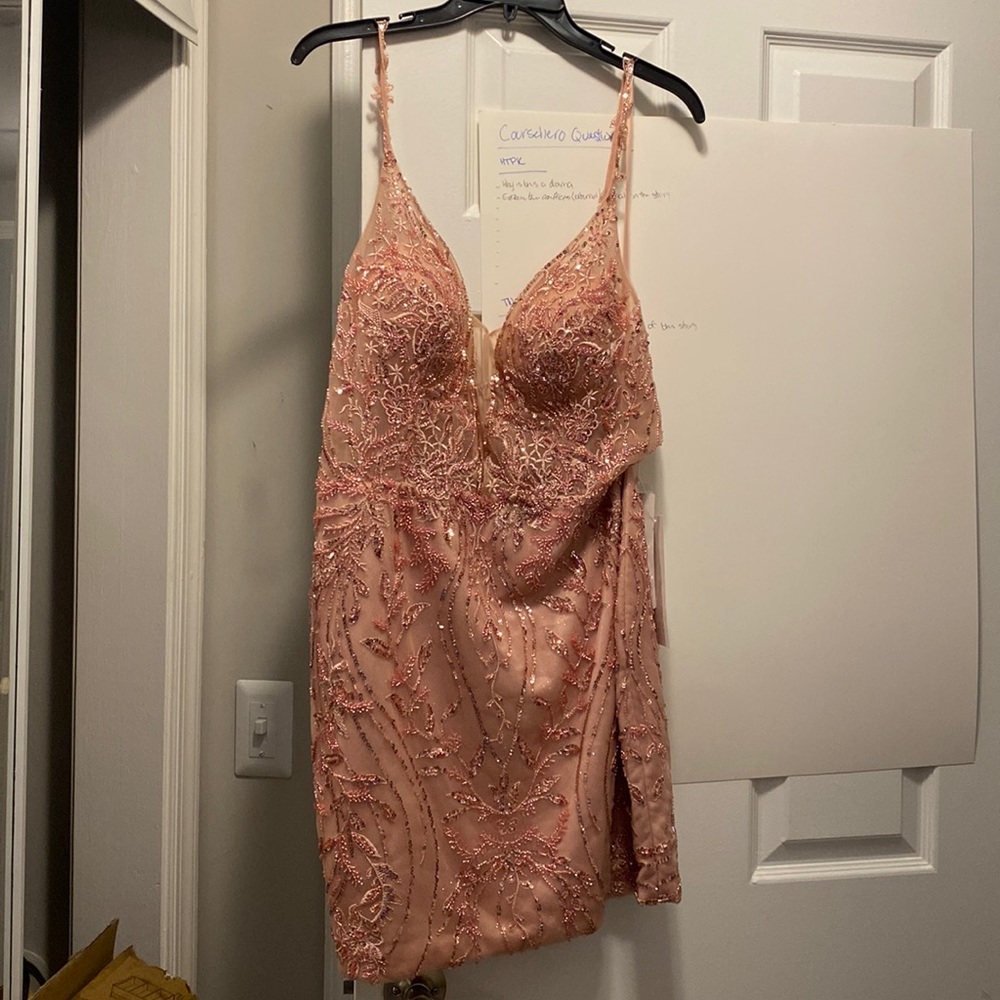 New pink form fitting prom dress